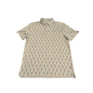 Burlebo Mens Performance Duck Print Polo Shirt Tan Blue Size M Waterfowl Golf